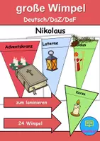 Vorschau - Mal- und Bastelvorlagen - Große Wimpel Nikolaus - Für Girlande oder Kette (Deko) - DaZ/DaF / Deutsch (Wortschatz) - Deckblatt