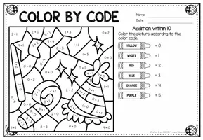 Vorschau - Stationenlernen - Color by Code number - Addition within 10 (New Year's) - Seite 1