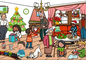 Vorschau - Arbeitsblätter - Wimmelbild Weihnachten mit Arbeitsblättern (Sprachförderung, Bildbeschreibung) - Seite 1