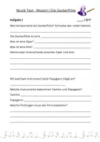 Vorschau - Test - Musik Test Klasse 4, Mozart und Die Zauberflöte - Deckblatt