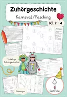 Vorschau - Mal- und Bastelvorlagen - Karneval, Fasching | Lesespur, Lesespaziergang, Leseheft | Materialpaket Kl. 3 + 4 - Seite 1
