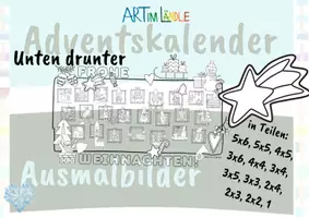 Vorschau - Arbeitsblätter - Ausmal - Adventskalender mit Wichteln und Waldtieren - Gemeinschaftsbild - unten - Deckblatt