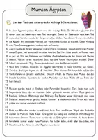 Vorschau - Arbeitsblätter - Mumien Ägypten Lesetext mit Fragen + Lösungen Leseverstehen Wortspeicher didaktische Reserve Lesen Leseverständnis - Seite 3