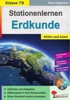 Vorschau - Arbeitsblätter - Stationenlernen Erdkunde Klasse 7-8 | Afrika, Asien, Gradnetz, Zeitzonen, Klimazonen, Gebirge, Flüsse, Länder, Hauptstädte | Erdkunde Sekundarstufe I Klasse 7-8 Lösungen - Deckblatt