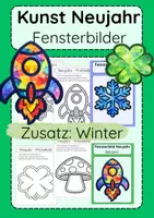Vorschau - Arbeitsblätter - Kunst Klasse 1 & 2 Neujahr Fensterbilder prickeln Winter - Deckblatt