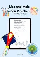 Vorschau - Arbeitsblätter - 🪁Lesen und malen | Drachen | Leseverständnis | Deutsch 1. und 2. Klasse | Leseförderung DaZ DaF - Deckblatt