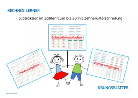 Vorschau - Arbeitsblätter - Subtraktion mit Zehnerunterschreitung - Zahlenraum bis 20 - Seite 1