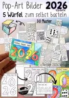 Vorschau - Mal- und Bastelvorlagen - 5 DIY Pop-Art Würfel / 30 Muster + Neujahr 2026 Vorlagen - Seite 1