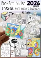 Vorschau - Mal- und Bastelvorlagen - 5 DIY Pop-Art Würfel / 30 Muster + Neujahr 2026 Vorlagen - Deckblatt