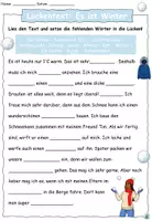 Vorschau - Arbeitsblätter - Lückentext "Es ist Winter" DaZ / DaF / Deutsch - Seite 1