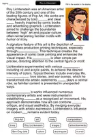 Vorschau - Arbeitsblätter - Roy Lichtenstein | Cloze Text Artist Study | Art History | Art | English - Seite 1