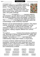 Vorschau - Arbeitsblätter - What Is a Mosaic? | Cloze Text Art Topic | Art History | Art | English - Seite 1