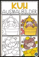 Vorschau - Mal- und Bastelvorlagen - Tierisch bunt: Kuh Ausmalbilder - Deckblatt