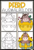Vorschau - Mal- und Bastelvorlagen - Süße Pferd Ausmalbilder für Kinder - Deckblatt