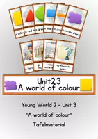 Vorschau - Präsentationen/Tafelbilder - Tafelmaterial Young World 2 Unit 3 "A world of colour" - Klett - Deckblatt