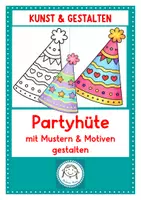 Vorschau - Mal- und Bastelvorlagen - Partyhut gestalten Neujahr & Silvester. Ausmalbilder - Deckblatt