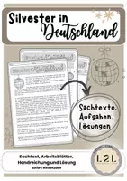 Vorschau - Arbeitsblätter - Silvester in Deutschland - Sachtext über deutsche Traditionen / Bräuche zu Silvester und Neujahr - Lesekompetenz stärken - Aufgaben und Lösungen - Deckblatt