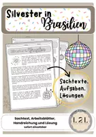 Vorschau - Arbeitsblätter - Silvester in Brasilien - Sachtext, Aufgaben und Lösungen zum brasilianischen Silvesterfest/ Neujahr - Lesekompetenz stärken - Deckblatt