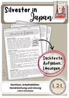 Vorschau - Arbeitsblätter - Silvester in Japan - Sachtext, Aufgaben und Lösungen zum japanischen Silvesterfest - Traditionen, Bräuche und historischer Ursprung - Lesekompetenz stärken - Deckblatt