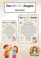 Vorschau - Anderer Materialtyp - Das wahre Zeugnis Waschbär / Waschbärenklasse - Deckblatt