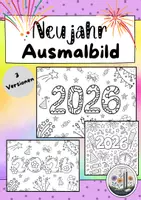 Vorschau - Mal- und Bastelvorlagen - Neujahr: Ausmalbild 2026. Silvester malen. Malvorlage. Kunst. - Deckblatt