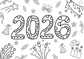 Vorschau - Mal- und Bastelvorlagen - Neujahr: Ausmalbild 2026. Silvester malen. Malvorlage. Kunst. - Seite 2