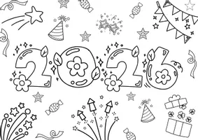 Vorschau - Mal- und Bastelvorlagen - Neujahr: Ausmalbild 2026. Silvester malen. Malvorlage. Kunst. - Seite 3