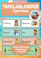 Vorschau - Präsentationen/Tafelbilder - Tafelkalender Tigerklasse 🐯 | Monate, Jahreszeiten & Wochentage in 4 Farben - Deckblatt