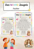 Vorschau - Anderer Materialtyp - Das wahre Zeugnis Faultier / Faultierklasse - Deckblatt