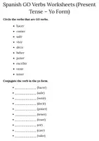 Aperçu - Cartes d'exercices - Spanish GO Verbs Worksheets (Present Tense – Yo Form) - Page de couverture
