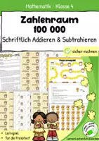 Vorschau - Stationenlernen - Schriftliches Addieren und Subtrahieren im Zahlenraum 100 000 – Popcorn-Lernspiel, Rechenspiel - Deckblatt