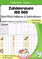 Vorschau - Stationenlernen - Schriftliches Addieren und Subtrahieren im Zahlenraum 100 000 – Rechenwendekarten & Rechenfrühstück, Lernspiel mit Lösungen - Deckblatt