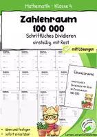 Vorschau - Arbeitsblätter - Schriftliche Division im Zahlenraum 100 000 – einstelliger Divisor mit Rest, Übungsmappe & Arbeitsblätter mit Lösungen - Deckblatt