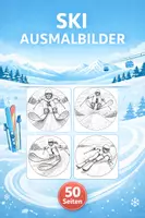 Vorschau - Mal- und Bastelvorlagen - Ski Ausmalbilder (50 Malvorlagen) inkl. Stundenentwurf (PDF) - Deckblatt