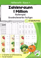 Vorschau - Arbeitsblätter - Rechnen im Zahlenraum 1 Million – Grundrechenarten · Rechenspiel, Übung & Selbstkontrolle mit Lösungen - Deckblatt
