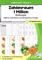 Vorschau - Arbeitsblätter - Rechnen im Zahlenraum 1 Million – Grundrechenarten · Rechenspiel, Übung & Selbstkontrolle mit Lösungen - Deckblatt