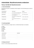 Vorschau - Arbeitsblätter - Arbeitsblatt Musikinstrumente entdecken - Deckblatt