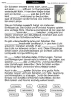 Vorschau - Arbeitsblätter - Schatten und Licht | Lückentext | Physik | Optik - Seite 1