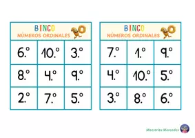 Vista previa - Juegos / Gamificación - BINGO NÚMEROS ORDINALES - página 1
