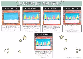 Vorschau - Mal- und Bastelvorlagen - Kunstprojekt - Farbenfroher Winterwald - Seite 3