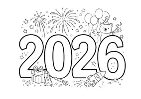 Vorschau - Arbeitsblätter - Willkommen 2026! Ausmalbild zur Jahreszahl - Seite 1