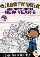 Aperçu - Feuilles d'exercices - Color by Code - Addition to 10 (New Year's) | Nouvelle année Additions Mathématiques Anglais - Page de couverture