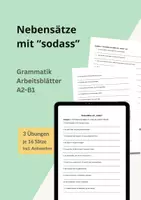 Vorschau - Arbeitsblätter - DAF/DAZ Grammatik B1 – Nebensätze mit „sodass“ | 3 Übungen je 16 Sätze inkl. Lösungen | Arbeitsblätter Deutsch - Deckblatt