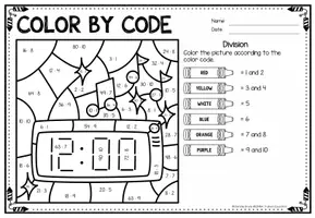 Vista previa - Hojas de trabajo - Color by code - Division (New Year's) | Año Nuevo División Matemáticas Inglés - página 1