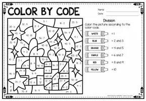 Vista previa - Hojas de trabajo - Color by code - Division (New Year's) | Año Nuevo División Matemáticas Inglés - página 2