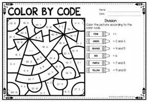 Vista previa - Hojas de trabajo - Color by code - Division (New Year's) | Año Nuevo División Matemáticas Inglés - página 3