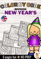 Vista previa - Hojas de trabajo - Color by code - Division (New Year's) | Año Nuevo División Matemáticas Inglés - Portada