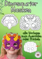 Vorschau - Mal- und Bastelvorlagen - Dinosaurier Masken Ausmalen und Prickeln Maske Karneval - Deckblatt