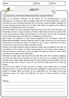 Vorschau - Arbeitsblätter - Agility Sport Lesetext mit Richtig Falsch Multiple Choice und Offenen Fragen - Seite 1