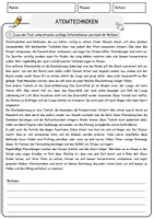 Vorschau - Arbeitsblätter - Atemtechniken Sport Lesetext mit Richtig Falsch Multiple Choice und Offenen Fragen - Seite 1